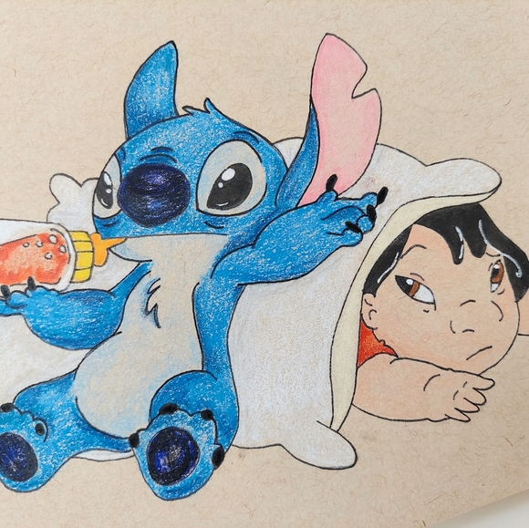 Disney Lilo and Stitch Drawing / Not A Print - Picture 2 of 2